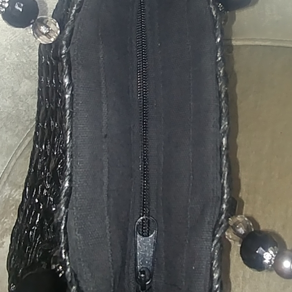 VINTAGE Black RARE Cappelli Strawworld Beaded Handle Purse - Picture 3 of 10